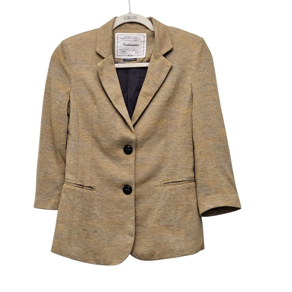 Cartonnier Women's Gold Grey Heathered Knit Blazer Jacket S Career Shoulder Pads